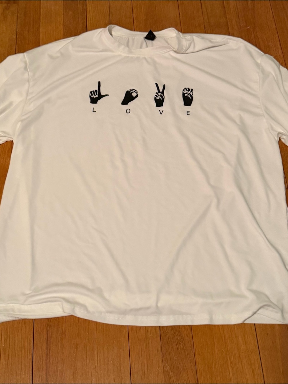 SHEIN White Tee with Black Sign Language LOVE Graphic